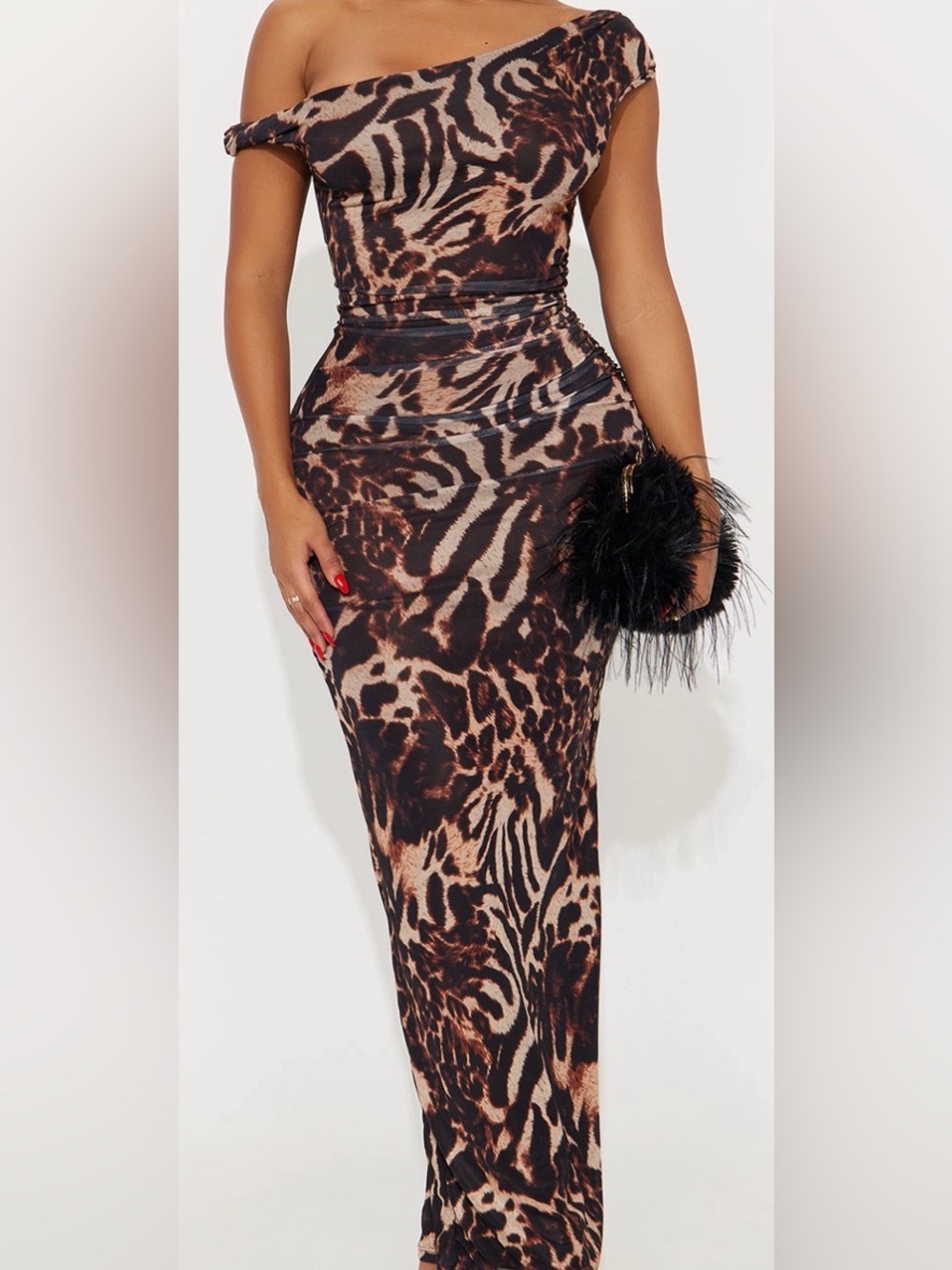 NWT Fashion Nova Hot On Purpose Animal Print Maxi Dress Brown Combo M